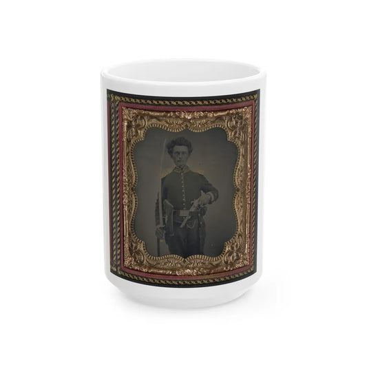 Unidentified Soldier In Union Cavalry Uniform With Savage Revolver And Sword (U.S. Civil War) White Coffee Mug-15oz-Go Mug Yourself