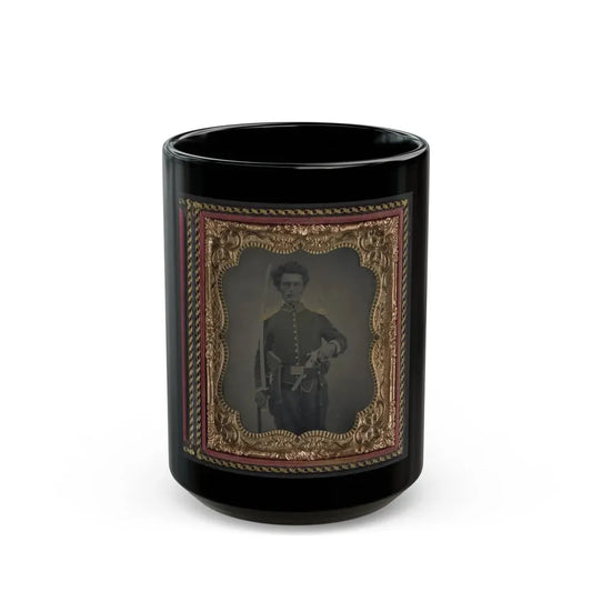 Unidentified Soldier In Union Cavalry Uniform With Savage Revolver And Sword (U.S. Civil War) Black Coffee Mug 15oz - Go Mug Yourself
