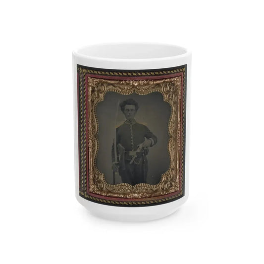 Unidentified Soldier In Union Cavalry Uniform With Savage Revolver And Sword (U.S. Civil War) White Coffee Mug 15oz - Go Mug Yourself