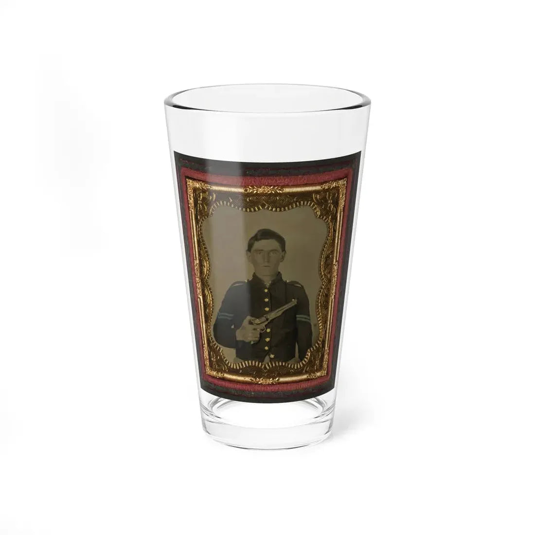 Unidentified Soldier In Union Corporal's Uniform Holding Colt Revolver To Chest (U.S. Civil War) Pint Glass 16oz 16oz - Go Mug Yourself