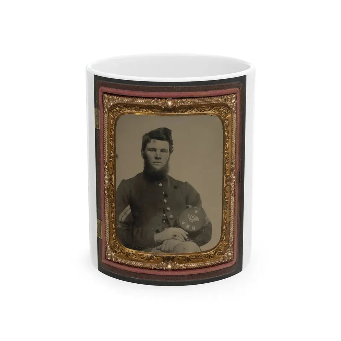 Unidentified Soldier In Union Corporal's Uniform Holding Company B, 15th New Hampshire Volunteers Kepi (U.S. Civil War) White Coffee Mug 11oz - Go Mug Yourself