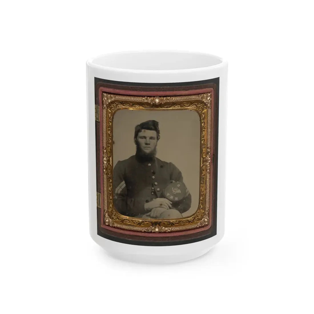 Unidentified Soldier In Union Corporal's Uniform Holding Company B, 15th New Hampshire Volunteers Kepi (U.S. Civil War) White Coffee Mug 15oz - Go Mug Yourself