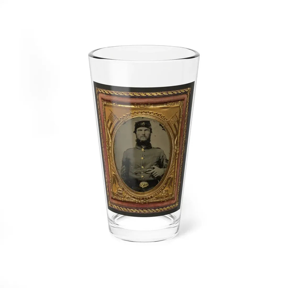 Unidentified Soldier In Union Corporal's Uniform Holding Revolver To Chest (U.S. Civil War) Pint Glass 16oz 16oz - Go Mug Yourself