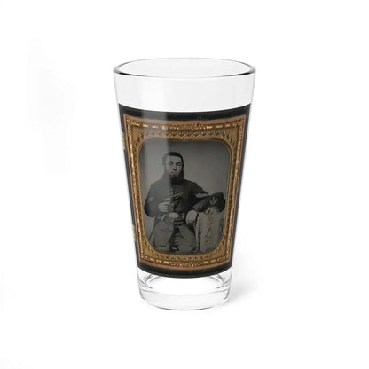 Unidentified Soldier In Union Corporal's Uniform With Revolver, Bayonet, And Hat Havelock Combination (U.S. Civil War) Pint Glass 16oz 16oz - Go Mug Yourself