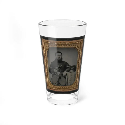 Unidentified Soldier In Union Corporal's Uniform With Revolver, Bayonet, And Hat Havelock Combination (U.S. Civil War) Pint Glass 16oz 16oz - Go Mug Yourself