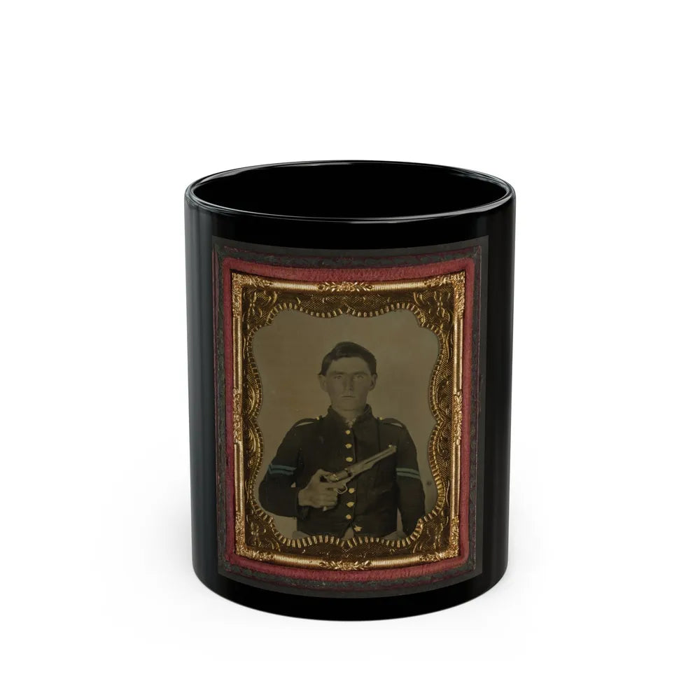 Unidentified Soldier In Union Corporal's Uniform Holding Colt Revolver To Chest (U.S. Civil War) Black Coffee Mug-11oz-Go Mug Yourself