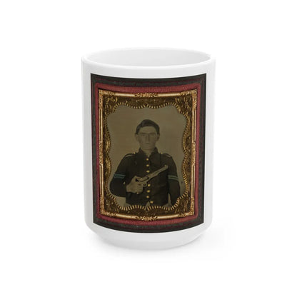 Unidentified Soldier In Union Corporal's Uniform Holding Colt Revolver To Chest (U.S. Civil War) White Coffee Mug-15oz-Go Mug Yourself