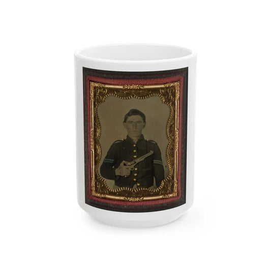 Unidentified Soldier In Union Corporal's Uniform Holding Colt Revolver To Chest (U.S. Civil War) White Coffee Mug-15oz-Go Mug Yourself