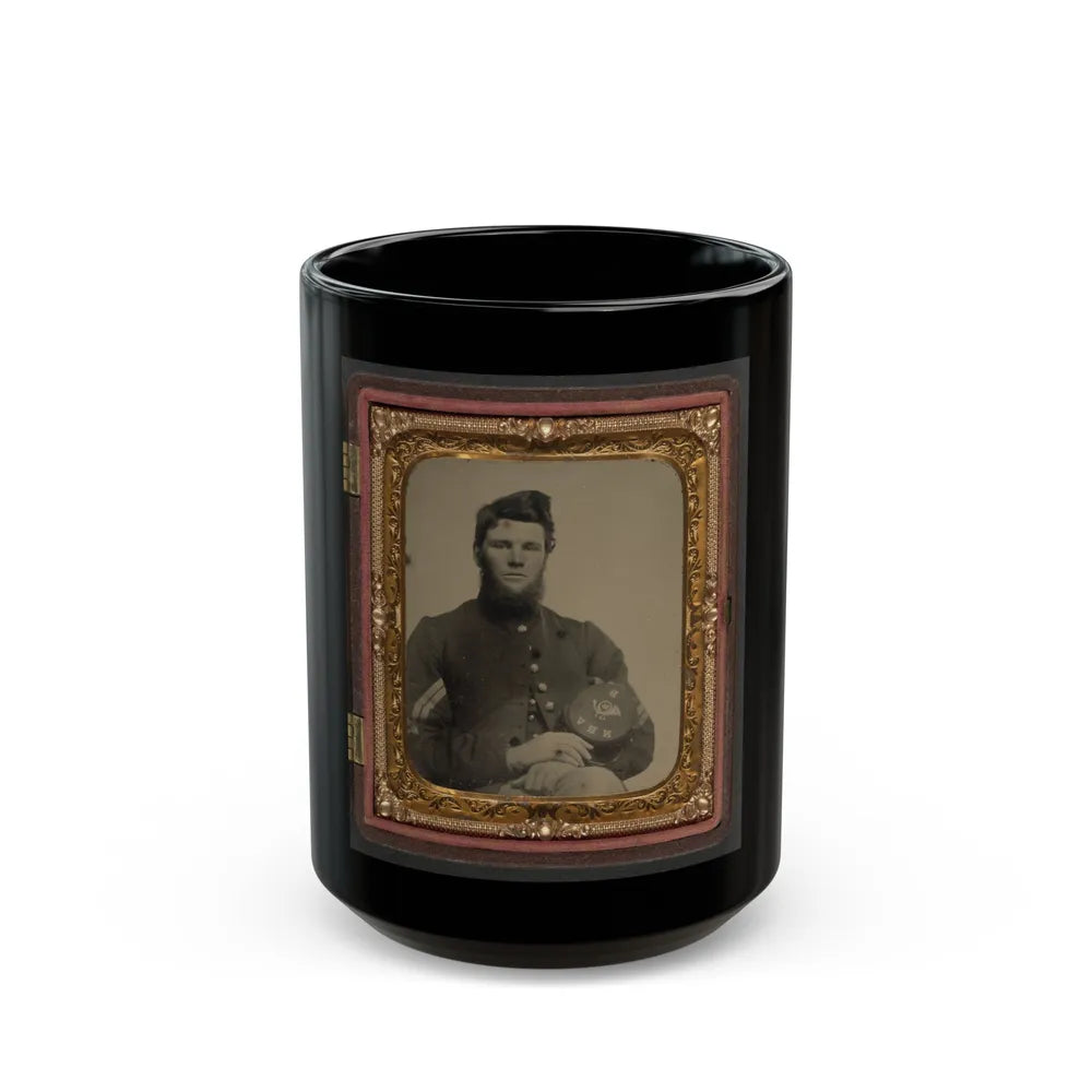 Unidentified Soldier In Union Corporal's Uniform Holding Company B, 15th New Hampshire Volunteers Kepi (U.S. Civil War) Black Coffee Mug-15oz-Go Mug Yourself