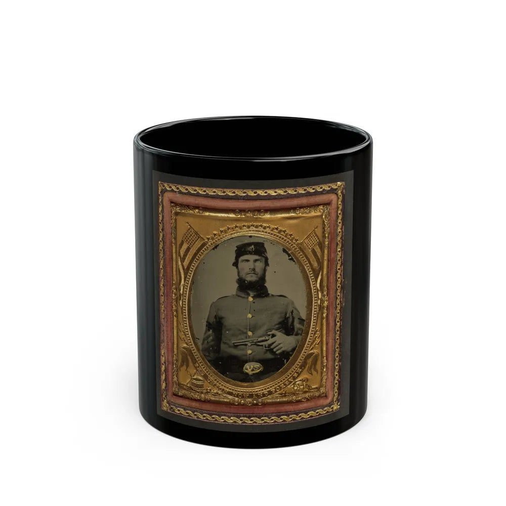 Unidentified Soldier In Union Corporal's Uniform Holding Revolver To Chest (U.S. Civil War) Black Coffee Mug-11oz-Go Mug Yourself