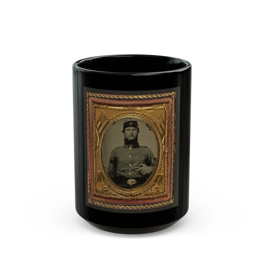 Unidentified Soldier In Union Corporal's Uniform Holding Revolver To Chest (U.S. Civil War) Black Coffee Mug-15oz-Go Mug Yourself