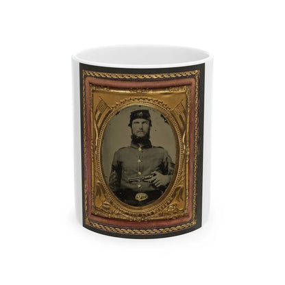 Unidentified Soldier In Union Corporal's Uniform Holding Revolver To Chest (U.S. Civil War) White Coffee Mug-11oz-Go Mug Yourself