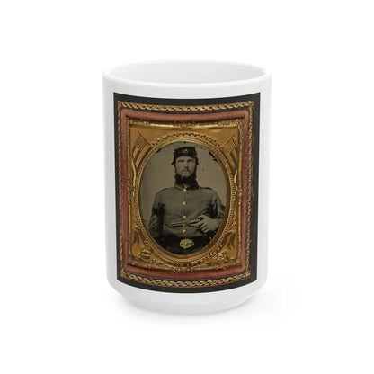 Unidentified Soldier In Union Corporal's Uniform Holding Revolver To Chest (U.S. Civil War) White Coffee Mug-15oz-Go Mug Yourself