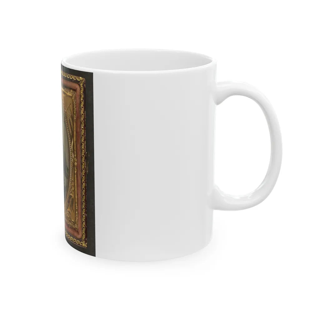 Unidentified Soldier In Union Corporal's Uniform Holding Revolver To Chest (U.S. Civil War) White Coffee Mug-Go Mug Yourself