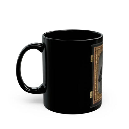 Unidentified Soldier In Union Corporal's Uniform With Revolver, Bayonet, And Hat Havelock Combination (U.S. Civil War) Black Coffee Mug-Go Mug Yourself