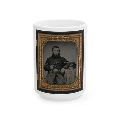 Unidentified Soldier In Union Corporal's Uniform With Revolver, Bayonet, And Hat Havelock Combination (U.S. Civil War) White Coffee Mug-15oz-Go Mug Yourself