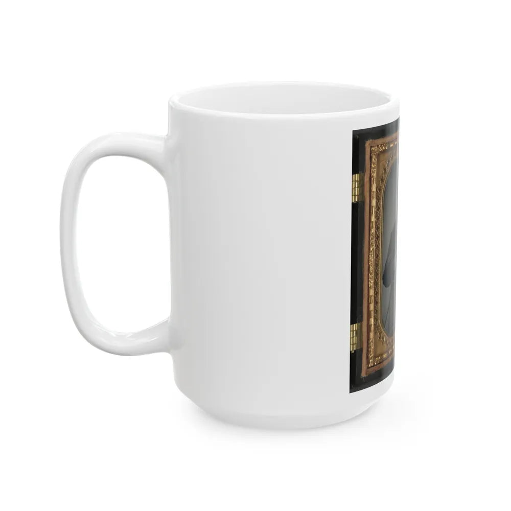 Unidentified Soldier In Union Corporal's Uniform With Revolver, Bayonet, And Hat Havelock Combination (U.S. Civil War) White Coffee Mug-Go Mug Yourself
