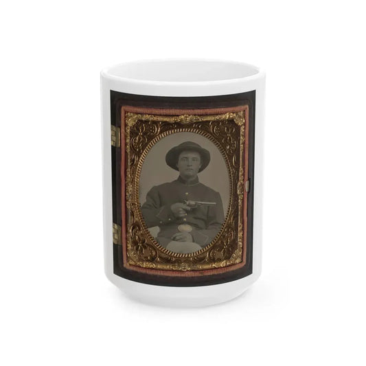 Unidentified Soldier In Union Enlistedman's Uniform And U.S. Beltplate With Marston Revolver (U.S. Civil War) White Coffee Mug 15oz - Go Mug Yourself