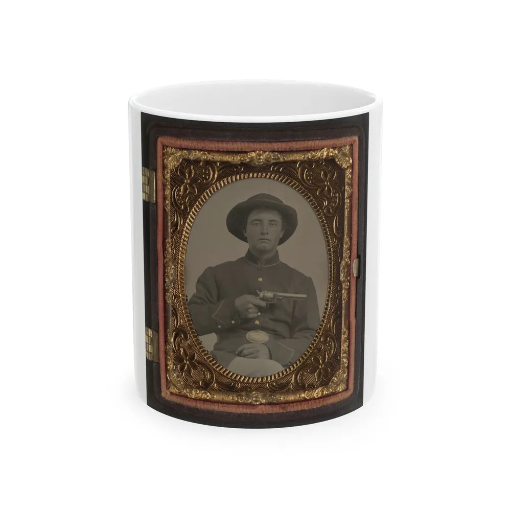 Unidentified Soldier In Union Enlistedman's Uniform And U.S. Beltplate With Marston Revolver (U.S. Civil War) White Coffee Mug-11oz-Go Mug Yourself