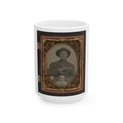 Unidentified Soldier In Union Enlistedman's Uniform And U.S. Beltplate With Marston Revolver (U.S. Civil War) White Coffee Mug-15oz-Go Mug Yourself