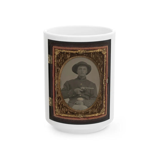 Unidentified Soldier In Union Enlistedman's Uniform And U.S. Beltplate With Marston Revolver (U.S. Civil War) White Coffee Mug-15oz-Go Mug Yourself