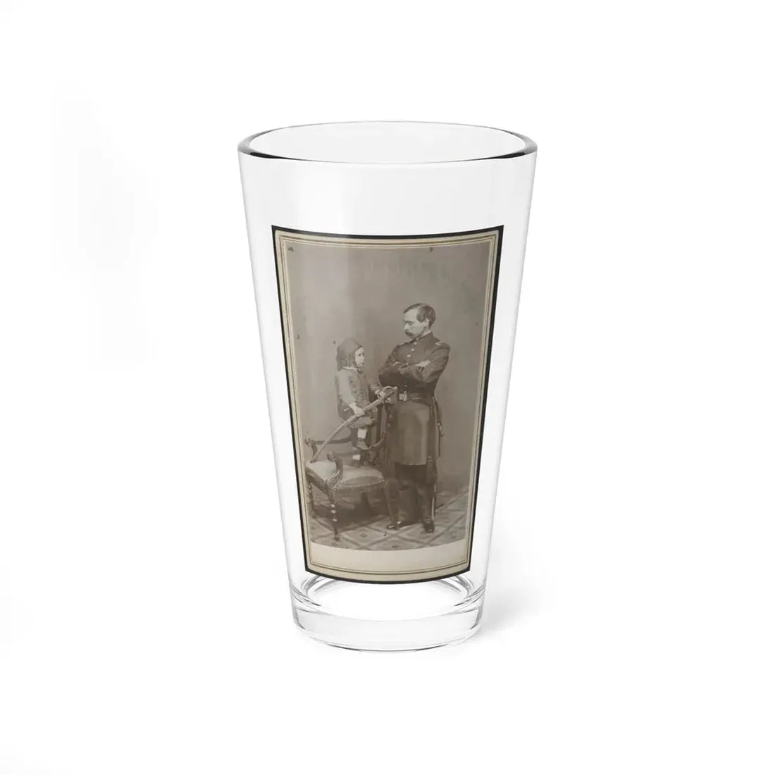 Unidentified Soldier In Union First Lieutenant's Uniform And Child In Zouave Uniform With Model 1860 Cavalry Saber (U.S. Civil War) Pint Glass 16oz 16oz - Go Mug Yourself