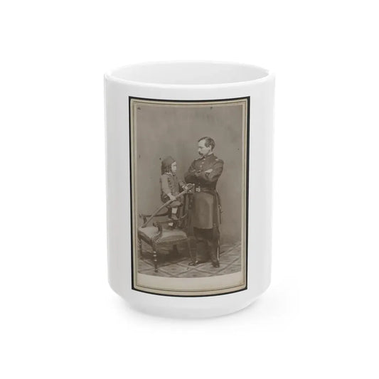Unidentified Soldier In Union First Lieutenant's Uniform And Child In Zouave Uniform With Model 1860 Cavalry Saber (U.S. Civil War) White Coffee Mug 15oz - Go Mug Yourself