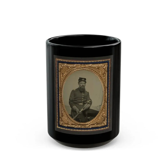 Unidentified Soldier In Union First Lieutenant's Uniform With U.S. Model 1850 Staff And Field Officer's Sword (U.S. Civil War) Black Coffee Mug 15oz - Go Mug Yourself
