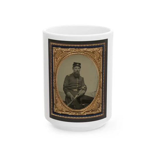 Unidentified Soldier In Union First Lieutenant's Uniform With U.S. Model 1850 Staff And Field Officer's Sword (U.S. Civil War) White Coffee Mug 15oz - Go Mug Yourself