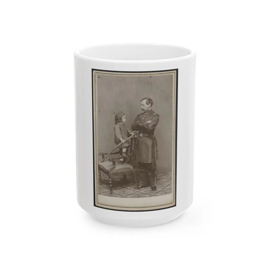 Unidentified Soldier In Union First Lieutenant's Uniform And Child In Zouave Uniform With Model 1860 Cavalry Saber (U.S. Civil War) White Coffee Mug-15oz-Go Mug Yourself