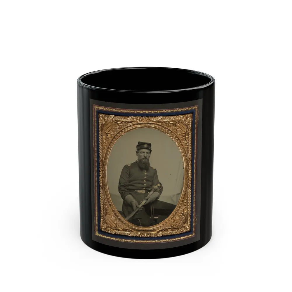 Unidentified Soldier In Union First Lieutenant's Uniform With U.S. Model 1850 Staff And Field Officer's Sword (U.S. Civil War) Black Coffee Mug-11oz-Go Mug Yourself