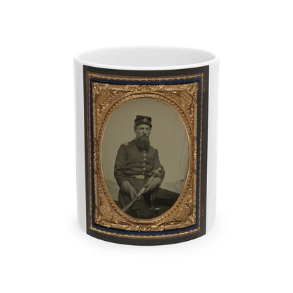 Unidentified Soldier In Union First Lieutenant's Uniform With U.S. Model 1850 Staff And Field Officer's Sword (U.S. Civil War) White Coffee Mug-11oz-Go Mug Yourself