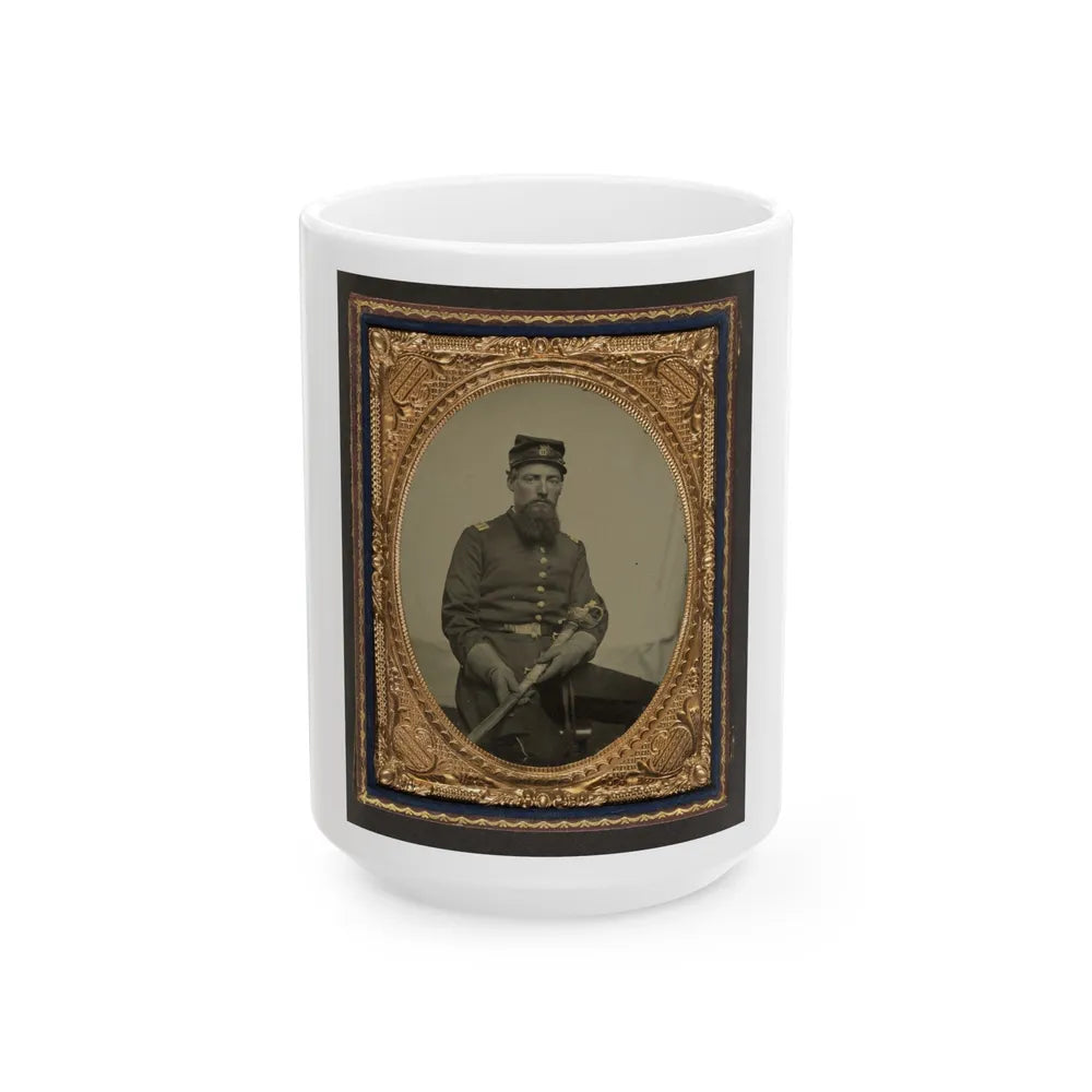 Unidentified Soldier In Union First Lieutenant's Uniform With U.S. Model 1850 Staff And Field Officer's Sword (U.S. Civil War) White Coffee Mug-15oz-Go Mug Yourself