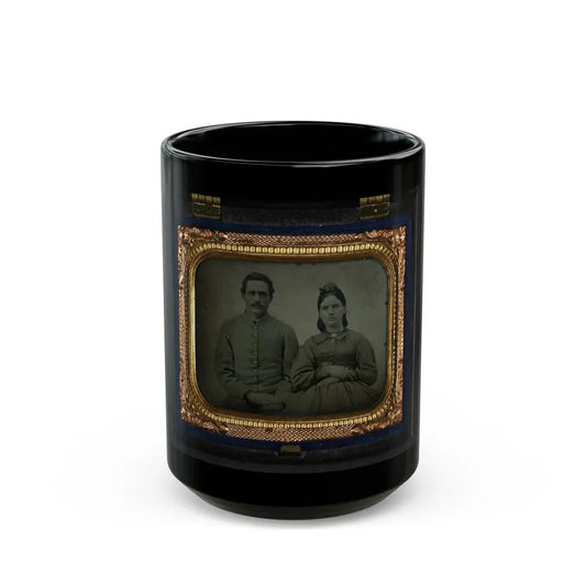 Unidentified Soldier In Union First Sergeant's Uniform And Unidentified Woman In Dress (U.S. Civil War) Black Coffee Mug 15oz - Go Mug Yourself