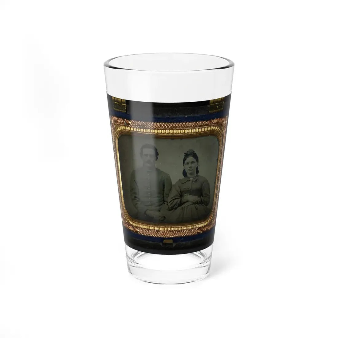 Unidentified Soldier In Union First Sergeant's Uniform And Unidentified Woman In Dress (U.S. Civil War) Pint Glass 16oz 16oz - Go Mug Yourself