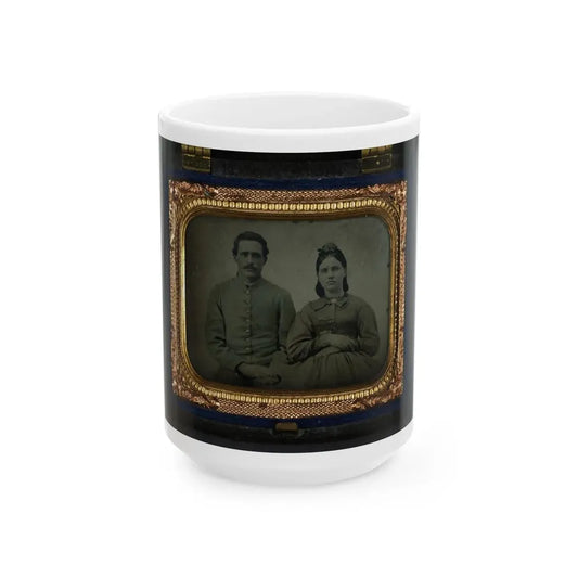 Unidentified Soldier In Union First Sergeant's Uniform And Unidentified Woman In Dress (U.S. Civil War) White Coffee Mug 15oz - Go Mug Yourself