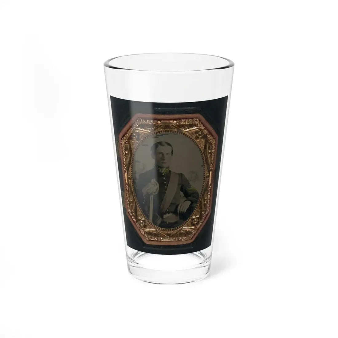 Unidentified Soldier In Union First Sergeant's Uniform With Cavalry Saber In Front Of Painted Backdrop Showing Landscape (U.S. Civil War) Pint Glass 16oz 16oz - Go Mug Yourself