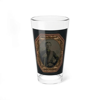 Unidentified Soldier In Union First Sergeant's Uniform With Cavalry Saber In Front Of Painted Backdrop Showing Landscape (U.S. Civil War) Pint Glass 16oz 16oz - Go Mug Yourself
