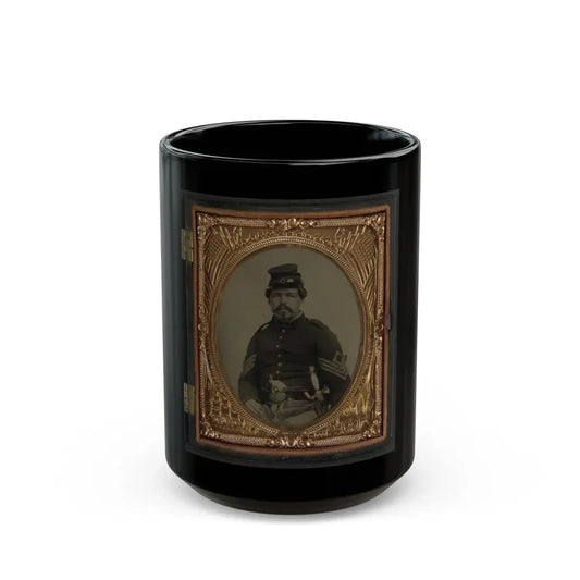 Unidentified Soldier In Union First Sergeant's Uniform With Militia Sword And Revolver (U.S. Civil War) Black Coffee Mug 15oz - Go Mug Yourself