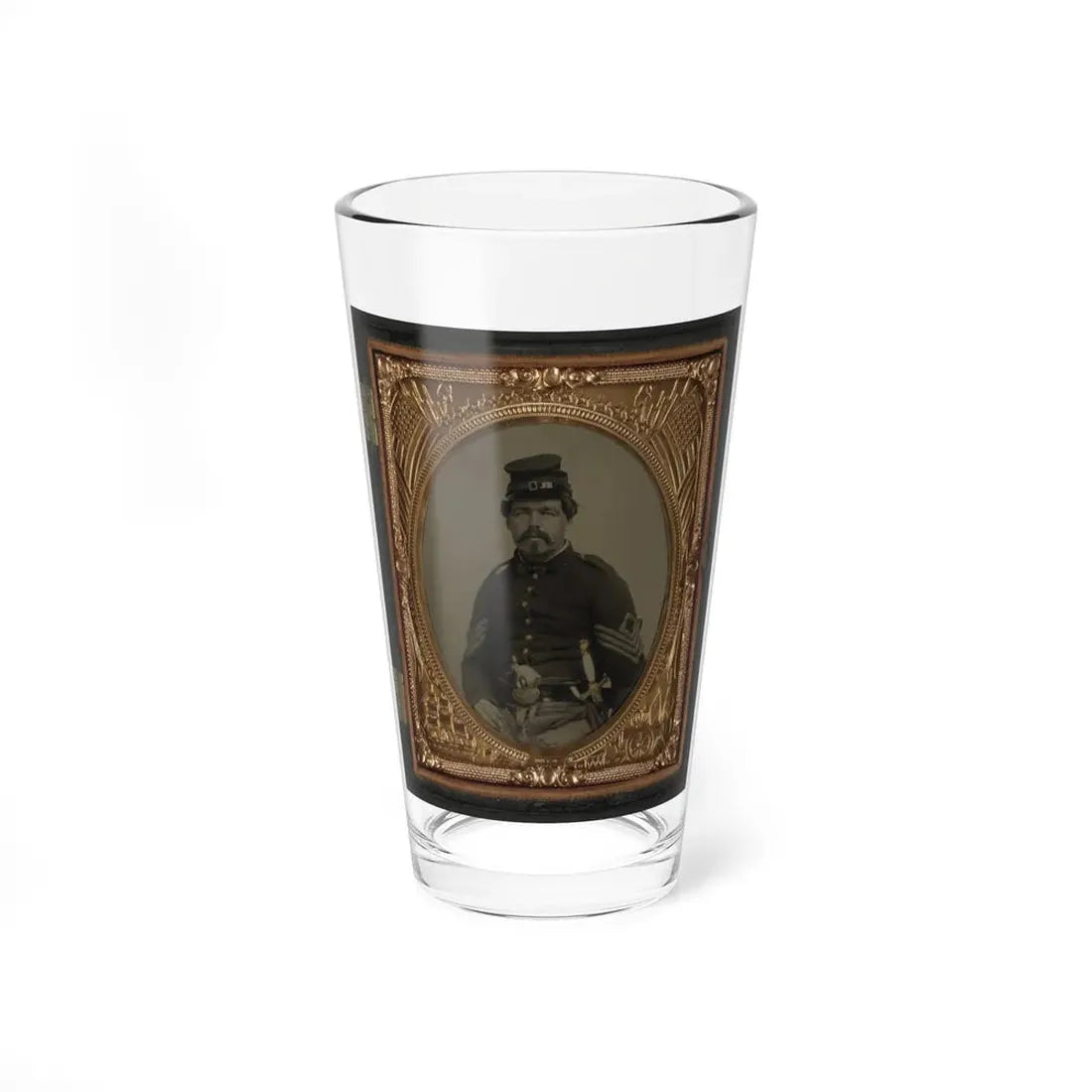 Unidentified Soldier In Union First Sergeant's Uniform With Militia Sword And Revolver (U.S. Civil War) Pint Glass 16oz 16oz - Go Mug Yourself