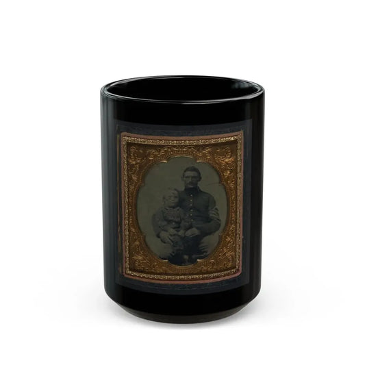 Unidentified Soldier In Union First Sergeant's Uniform With Small Child On Lap (U.S. Civil War) Black Coffee Mug 15oz - Go Mug Yourself