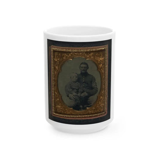 Unidentified Soldier In Union First Sergeant's Uniform With Small Child On Lap (U.S. Civil War) White Coffee Mug 15oz - Go Mug Yourself