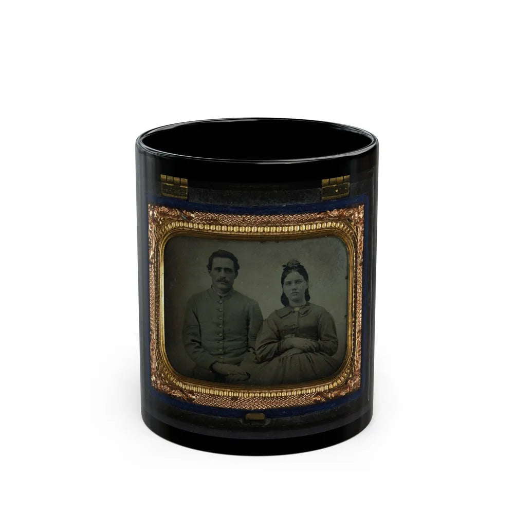 Unidentified Soldier In Union First Sergeant's Uniform And Unidentified Woman In Dress (U.S. Civil War) Black Coffee Mug-11oz-Go Mug Yourself