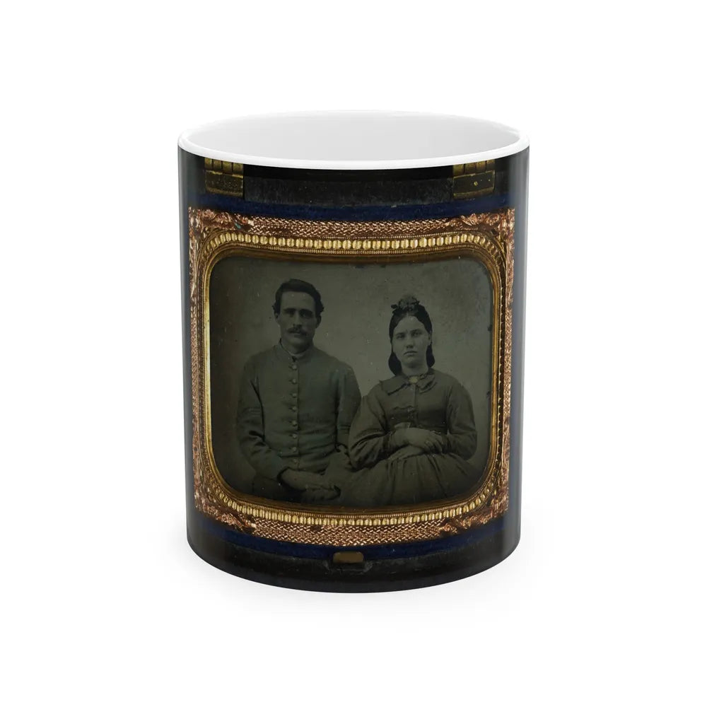 Unidentified Soldier In Union First Sergeant's Uniform And Unidentified Woman In Dress (U.S. Civil War) White Coffee Mug-11oz-Go Mug Yourself