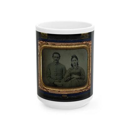 Unidentified Soldier In Union First Sergeant's Uniform And Unidentified Woman In Dress (U.S. Civil War) White Coffee Mug-15oz-Go Mug Yourself