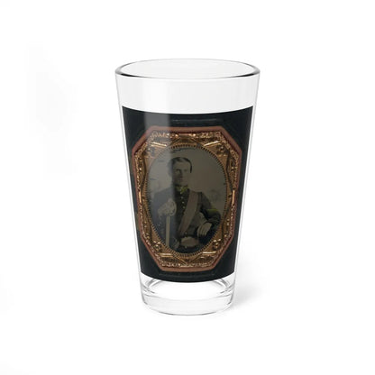 Unidentified Soldier In Union First Sergeant's Uniform With Cavalry Saber In Front Of Painted Backdrop Showing Landscape (U.S. Civil War) Pint Glass 16oz-16oz-Go Mug Yourself