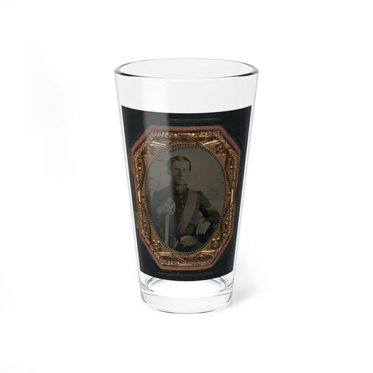 Unidentified Soldier In Union First Sergeant's Uniform With Cavalry Saber In Front Of Painted Backdrop Showing Landscape (U.S. Civil War) Pint Glass 16oz-16oz-Go Mug Yourself