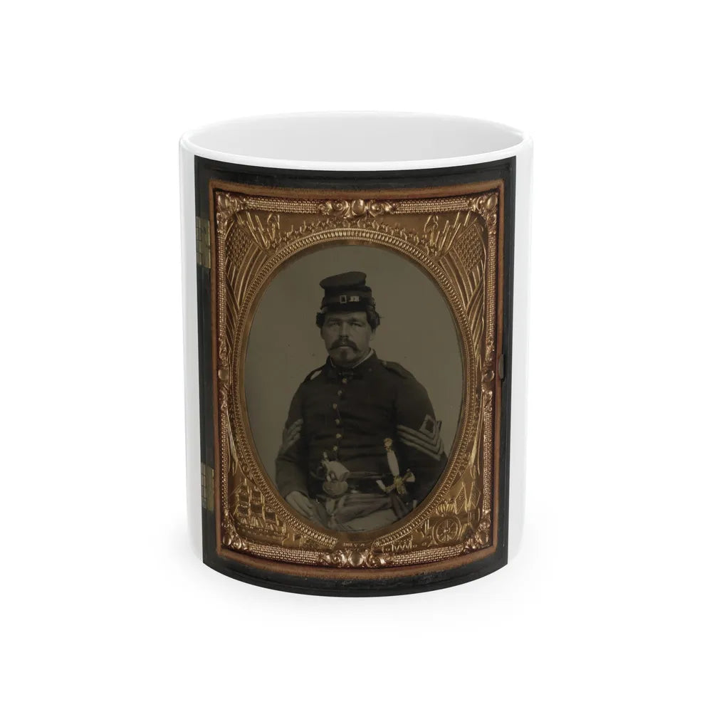 Unidentified Soldier In Union First Sergeant's Uniform With Militia Sword And Revolver (U.S. Civil War) White Coffee Mug-11oz-Go Mug Yourself