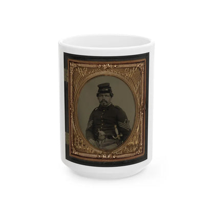 Unidentified Soldier In Union First Sergeant's Uniform With Militia Sword And Revolver (U.S. Civil War) White Coffee Mug-15oz-Go Mug Yourself