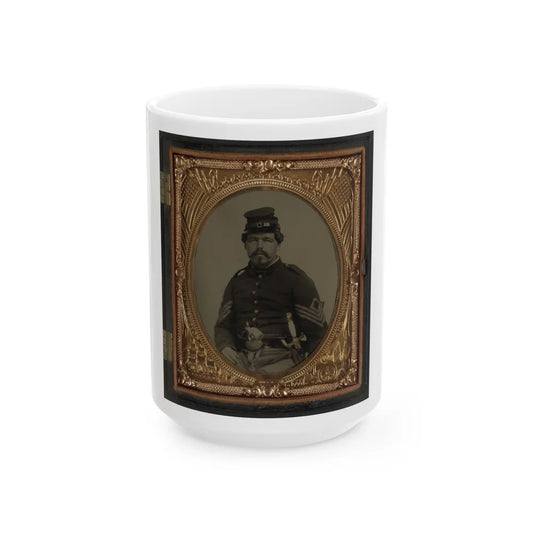 Unidentified Soldier In Union First Sergeant's Uniform With Militia Sword And Revolver (U.S. Civil War) White Coffee Mug-15oz-Go Mug Yourself